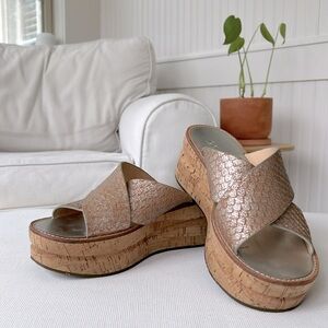 Belle by Sigerson Morrison Cork Wedge Brown Sandals